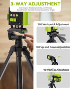 Laser Level with Tripod, 16 Line 360° Self-Leveling 4D Green Cross Line Laser with 2 Batteries, Aluminum Stand, Adjustable Brightness, Magnetic Bracket, Remote Control