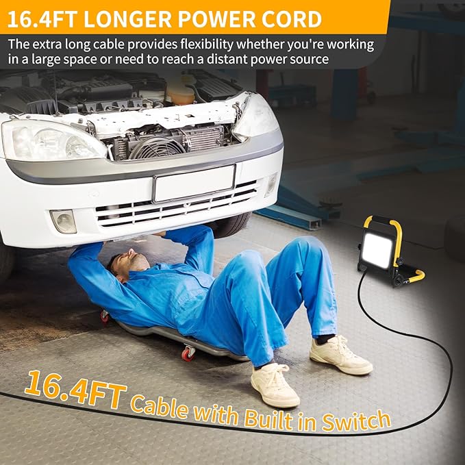 30 Watts LED Work Light, 3600 Lumens Outdoor Flood Light with 16ft Cord & Switch, IP66 Waterproof Portable Working Lighting with Stand, 5000K Dayight Worklight for Job Site Garage Workshop