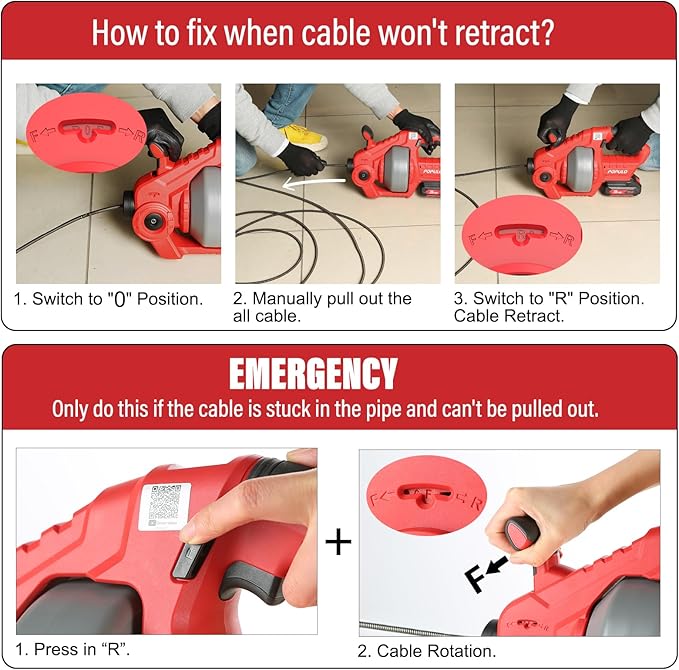 POPULO 20V Cordless Electric Drain Snake, 25Ft Replaceable Cable with 2.0Ah Battery, Extension Tube & Charger, Snake Drain Clog Remover Tool for Toilet, Floor Drain, Sink and Shower 3/4"-2" Pipe