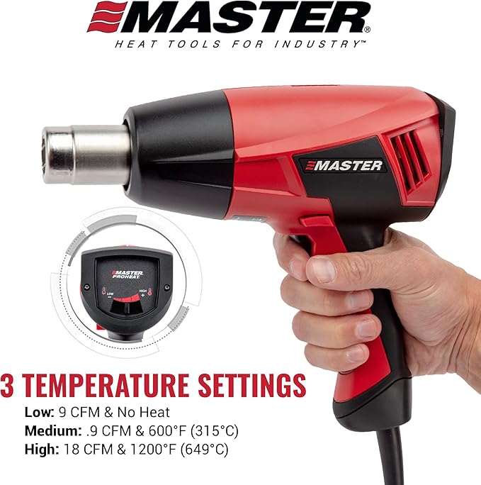 Master Appliance Proheat PH-1100A Professional Industrial Electric Heat Gun, Quick Change Heating Element, Temp 1200F & 600F, 1560 Watts, 120V, 13A, Engineered in the USA