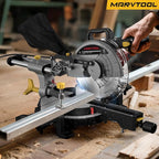 10-inch Sliding Compound Miter Saw, 4800RPM, 15 Amp, Single Bevel 0-45° with Extension Table, 36T Blade, Power Saw for Metal, Plastic, Wood, Laminates