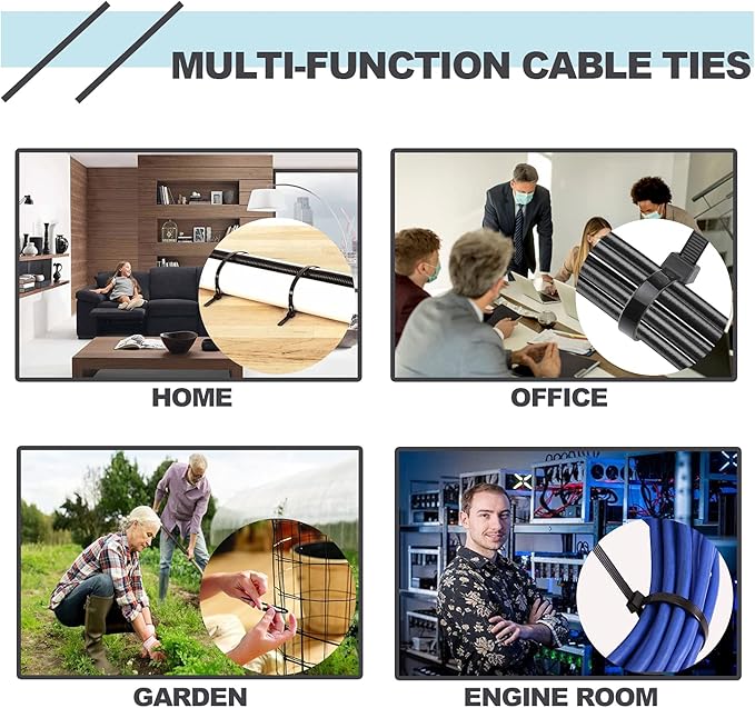 100 Pack Zip Ties 24 Inch Long Cable Ties Heavy Duty 70 Pounds Tensile Strength, Premium Plastic Wire Ties Straps Self-Locking Black Nylon Ties Wraps for Indoor and Outdoor