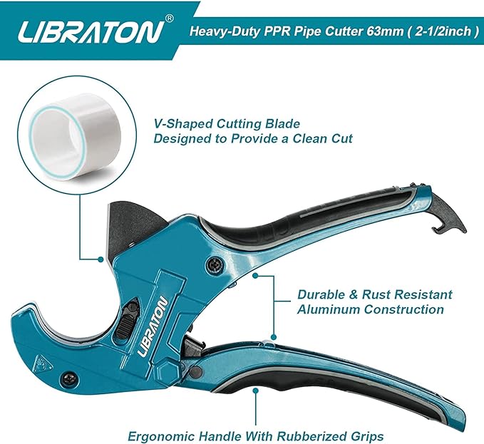 Libraton PVC Pipe Cutter, Up to 2-1/2", Ratchet Pipe Cutter Heavy-Duty, Pex Cutting Tool for Cutting PEX, PVC, PPR Plastic Hoses and Plumbing Pipe