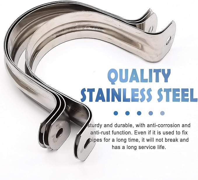 Nge 3inch Rigid Pipe Strap Clamp, Two Hole Strap,U Bracket Tube Clip, Stainless Steel Heavy Duty Pipe Fasten Holder, For The Inner Diameter of Water Pipe is 3 Inche,10PCS