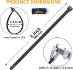 ALBO Zip Ties Black 8 Inch 1000 Pack 40 lb, Long Plastic Cable Ties Thick 0.14 Inch Tie Wraps Heavy Duty UV Resistant Nylon Wire Ties for Indoor and Outdoor