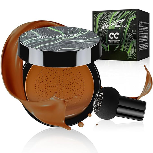 Mushroom Head Air Cushion CC Cream Foundation - Moisturizing & Long-Lasting BB Cream Concealer Makeup Base for All Skin Types, Brighten Long - Lasting Even Color Correcting Concealer (Deep)-VeraVaultWomen