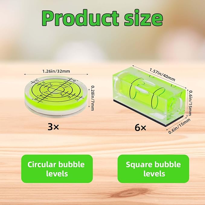 9pcs Small Bubble Spirit Level, Square & Round Circular Bubble Level Mini Magnetic Spirit Leveler Measure Tool for Leveling Phonograph Turntable Camera Tripod Drill