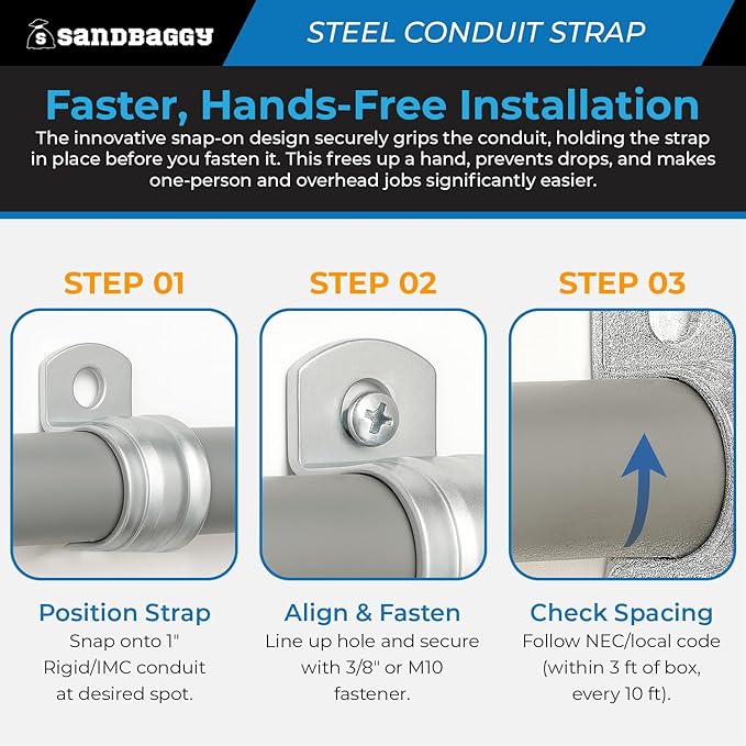 1-Inch One-Hole Conduit Strap | Steel Clamp for Rigid/IMC - Sandbaggy (1 inch, 200, Count)