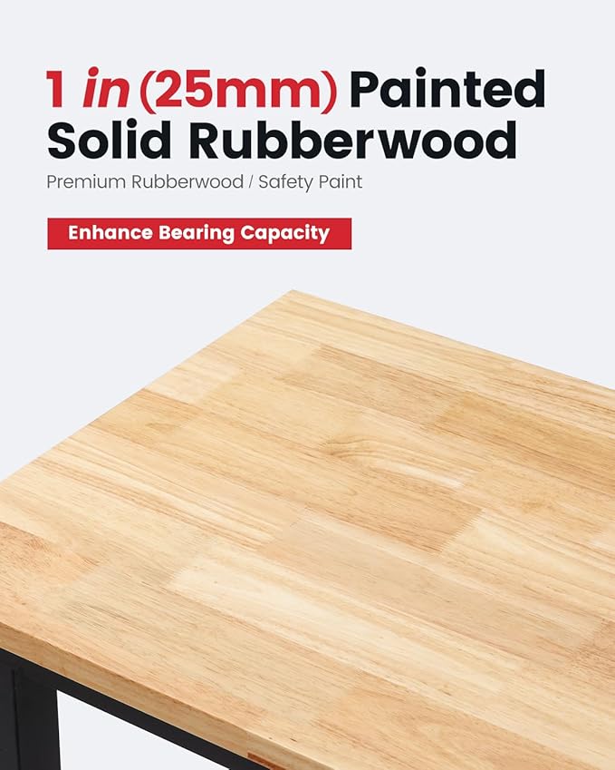 Work Bench 60 Inch Work Table for Garage Heavy Duty Rubberwood Tabletop Workbench for Woodworking Shop Home Office Electronic Cutting Wood