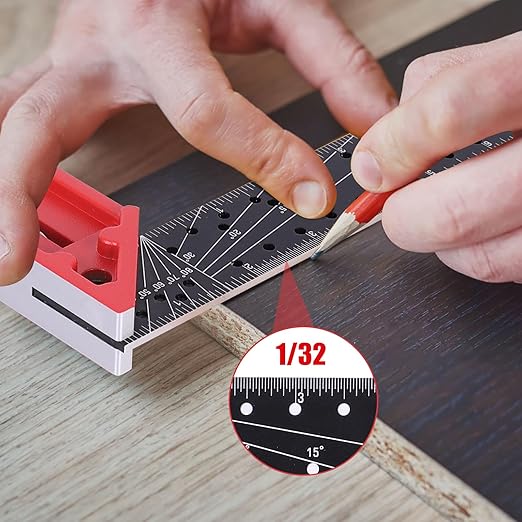 12 Inch Framing Square Carpenter Square, Tri Square Tool, Try Square for Woodworking, T Square Ruler, L Square Ruler, Right Angle Ruler，Framing Tools, Anodized Ruler Body, Red & Black
