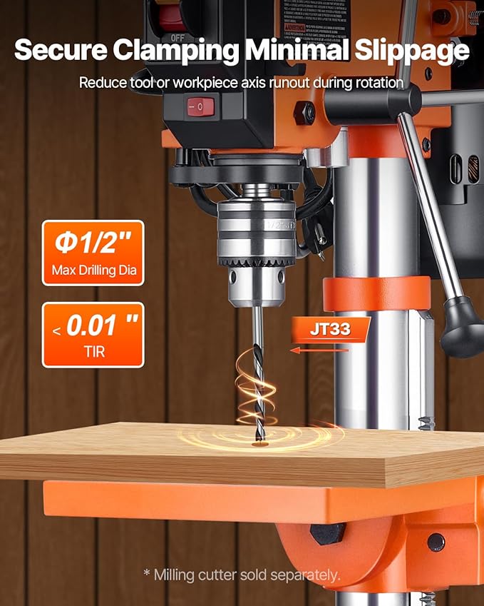 VEVOR Benchtop Drill Press, 3.2 Amp and 5-Speed Adjustable Drill Press with 10 in Swing, Cast Iron Frame, Worktable Tilts 0-45°, Ideal for Drilling Wood & Metal