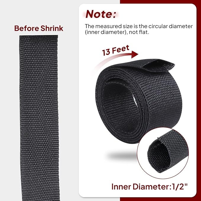 Heat Shrink Braided Sleeving Fabric Tubing 2 in 1 Wiring Harness Tubing Abrasion Resistant Cable Sleeve for Protection Wire/Sheath/Irregular Shape Hose (1/2"-13ft)