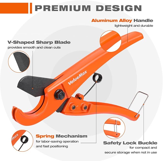 ValueMax PEX Cutter with Sharp Blade, Hose Cutter with 1/8"-1" Cutting Capacity, Tubing Cutter for PEX, PPR, PE, PP and Rubber Hoses, Suitable for Home and Plumbing Repairs