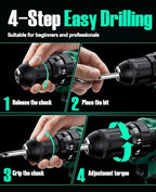 KIMO 20V Cordless Drill Set with 2 Packs 2.0Ah Battery, Max 350 In-lb Torque, 1350 RPM, 3/8" Keyless Chuck, 18+2 Clutch Setting, 18pcs Accessories, Power Drill for Drilling Wood Bricks Walls Metal