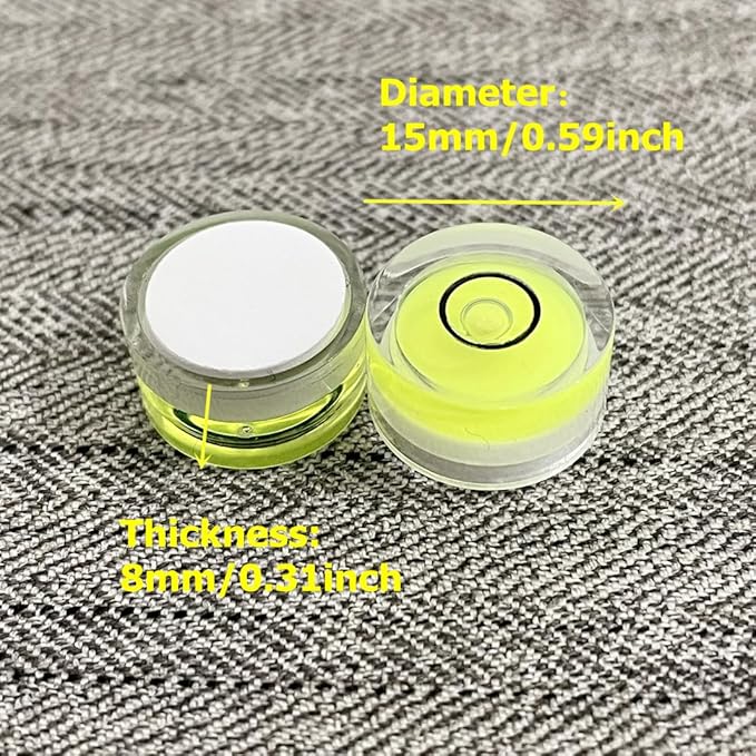 5Pcs Small Circular Bubble Levels with Double Sided Adhesive Bottom Mini Little Stick-on Bubble Spirit Level Measuring Layout Tools Levels (15x8mm)