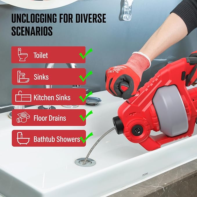 POPULO 20V Cordless Electric Drain Snake, 25Ft Replaceable Cable with 2.0Ah Battery, Extension Tube & Charger, Snake Drain Clog Remover Tool for Toilet, Floor Drain, Sink and Shower 3/4"-2" Pipe