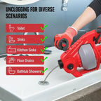 POPULO 20V Cordless Electric Drain Snake, 25Ft Replaceable Cable with 2.0Ah Battery, Extension Tube & Charger, Snake Drain Clog Remover Tool for Toilet, Floor Drain, Sink and Shower 3/4"-2" Pipe