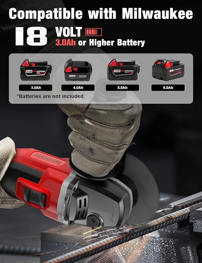 Brushless Angle Grinder for Milwaukee M18 Battery, 4-1/2" Cordless Small Angle Grinder w/Auxiliary Handle, 10 Sandpapers, 2 Cutting & 2 Grinding Wheels, Pin Wrench, Lock-on Slide Switch for Polishing
