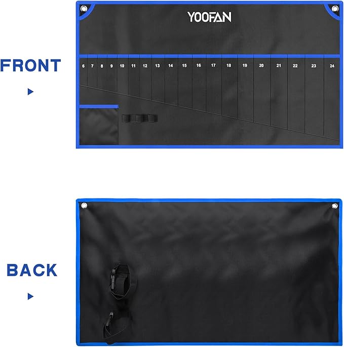 YOOFAN Wrench Roll Up Pouch – Wrench Organizer Bag with Handle, Wrench Holder for Hanging (19+1 Metric)