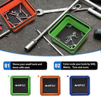 Collapsible Magnetic Parts Tray Set, 3 Pack Foldable Silicone Magnetic Tool Trays for Bolts, Screws, Nuts and Other Small Metal Parts, 4.5 Inch Square Silicone Bowls