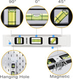 DOWELL Magnetic Torpedo Level Mini Bubble Level Box Spirit Level Alloy Frame 180/90/45 Degree 9-Inch (1, White)