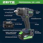 Zeite 18V Cordless Impact Wrench Kit,High Torque 1/2" Brushless Impact Gun,Max Torque 885 Ft-lbs(1200Nm),4 Torque Mode,Variable Speed,4 x Sockets,1 x 4.0Ah Battery,Carry Case,Ideal for Car Truck Home