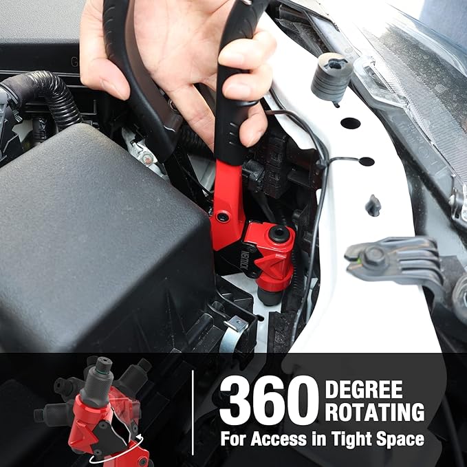 Rivet Gun Kit, Heavy Duty Pop Rivet Gun with 360 Degree swivel Head for Tight Space, 4 HSS Drill Bits, 200 Assorted Rivets & 4 Nosepieces in Organized Rugged Carrying Case NT200