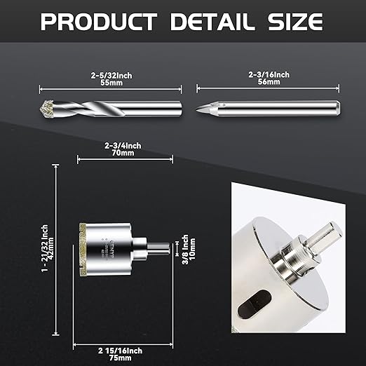 1-21/32inch | 42mm Diamond Hole Saw with Center Drill bit and Diamond-Coated Center Drill bit for Ceramic Glass Marble Fiberglass Granite and Porcelain Tiles by CENYB
