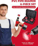 ERAYCO 6PCS PVC Pipe Reamer Kit, Plastic Pipe Fitting Reamer Tool, Fit into Standard 1/2" Drills, PVC Fitting Saver for SCH40 PVC CPVC ABS Pipe (3/4'', 1'', 1-1/2'', 2'', 3'', 4'')