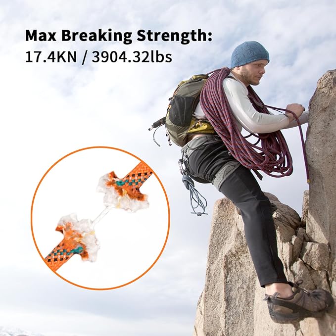 AOLEBA 8.5mm Static Climbing Rope, Outdoor Rock Climbing Ropes, Heavy Duty Rappelling Rope for Fire Rescue, Escape, 10M(32Ft) 20M(64Ft) 30M(96Ft) Ice Climbing Equipment & Parachute Accessories
