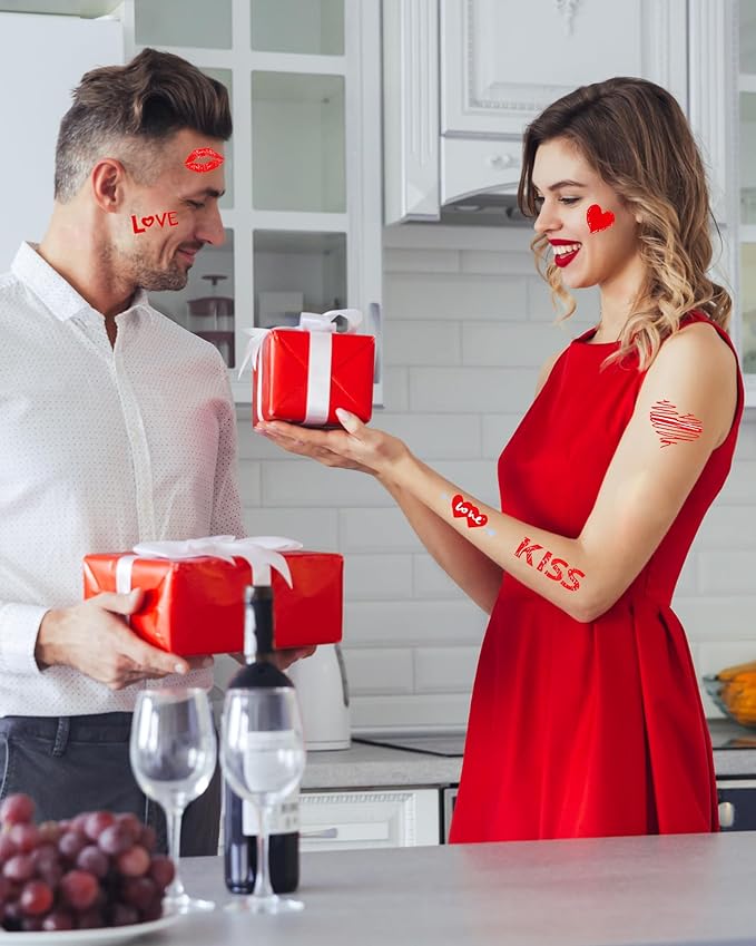 Heart Temporary Tattoos for Kids, 12 Sheets Love Confession Decorations for Classroom Girls Boys School Class Bday, 113pcs Pattern for Festivals and Parties (Red - Love)