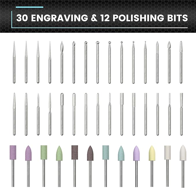 AM ARROWMAX Mini Engraving Pen, Rotary Tool with 42 Bits, Aluminum Case, Smart Motion Control, OLED, APP, Magnetic Charger, Tool Bag, Engraving Pen for Jewelry, Wood, Glass, Carving (SGS PRO Plus)