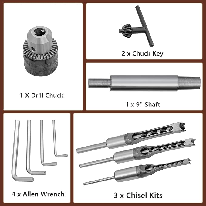 Benchtop Mortiser, 3400RPM 3/4HP Woodworking Mortising Machine with 1/4", 3/8", 1/2" Chisels Wooden Workbench, Benchtop Drill Press for Making Round Holes Square Holes Or Special Square Holes