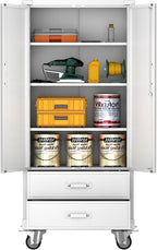 Aobabo Metal Storage Cabinet with 2 Large Drawer, Lockable Steel Storage Cabinet with 3 Adjustable Shelves, for Home, Office, Garage, Classroom, White, Assembly Required