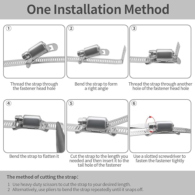 Hose Clamps 10FT Strap+10 Fasteners,DIY Cut-To-Fit 304 Stainless Steel Adjustable Large Worm Gear Band Clamp Assortment Kit,Metal Screw Fasteners and Strapping for Pipe,Duct,Pole,Tube