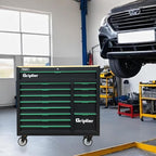 14-Drawers Rolling Tool Chest with Wood Workbench,Brake Casters,Lock & Key,Heavy-Duty Steel Tool Cabinet Storage, for Home,Garbge or Workshop Use (14 Drawer + 348 Pieces Tools)