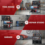 Workbench with Dual Pegboards 3-Tier Adjustable Rolling Work Table Heavy Duty Metal Tool Bench with Push Handle & Wheels Mobile Workstation for Garage, Workshop, Warehouse