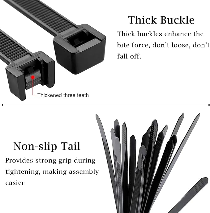 Zip Ties 12 inch 1000 Pack, Black Cable Zip Ties 50 lbs Tensile Strength Nylon Self-Locking Wire Ties Wraps for Outdoor and Indoor Use by ECRABONE