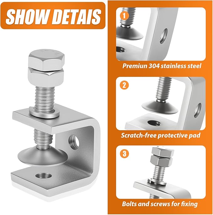 0.8 Inch C Clamps, 6 Pack 304 Stainless Steel C Clamps for Woodworking and Welding,Stable Wide Jaw Opening Tiger Clamp for Construction Household Mount(21mm)