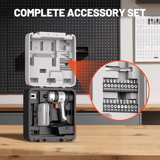 Litheli 20V Cordless Impact Driver Kit, 1593 in-lbs Max Torque, 1/4 in. Hex Power Drill/Driver Set with Battery (Charger not included)