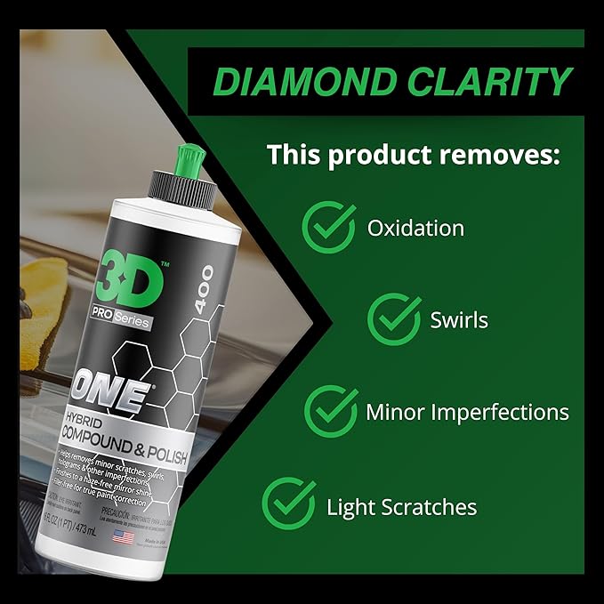 3D One Car Scratch & Swirl Remover Hybrid Rubbing Compound & Polish Buffing Compound for True Paint Correction 16oz Made in USA