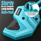 SHALL PVC Pipe Cutter, Cuts up to 1-5/8”, Heavy-Duty Aluminum Ratchet Pipe Cutter Tool for PVC, PPR, PE, PEX, Plastic Hoses & Plumbing Pipes, Fast Pipe Tube Cutters with High Performance SK5 Blade