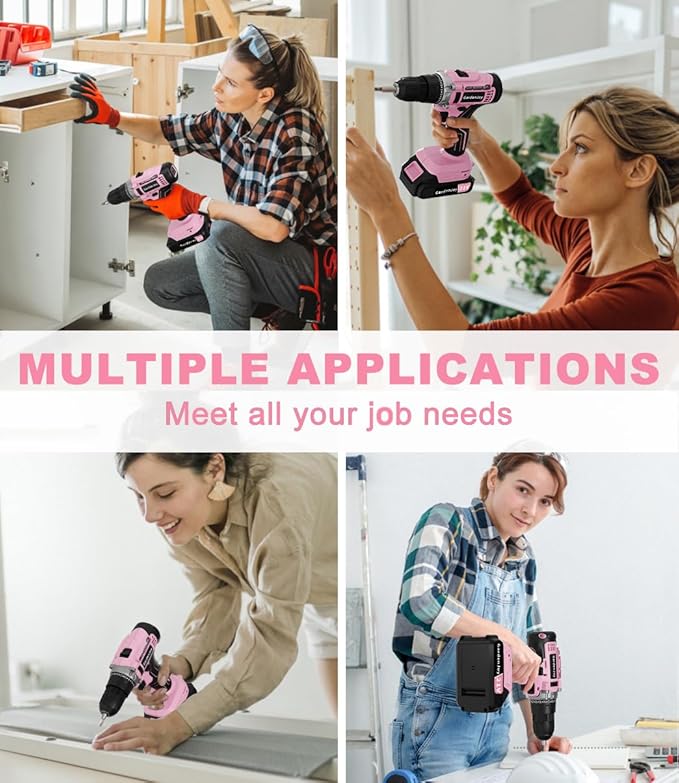 GardenJoy Cordless Power Drill Set - 21V Electric Drill Driver Kit with Battery and Fast Charger, 65pcs Acessories, 2 Variable Speed Control, 3/8-Inch Keyless Chuck and 24+1 Torque Setting