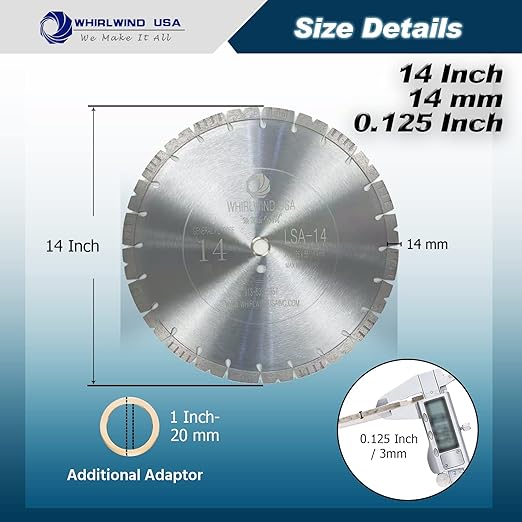 LSS Upgraded Version 14 inch Diamond Saw Blade Dry or Wet Cutting for Concrete Stone Brick Masonry,1"-20mm Arbor with 14 mm Segment