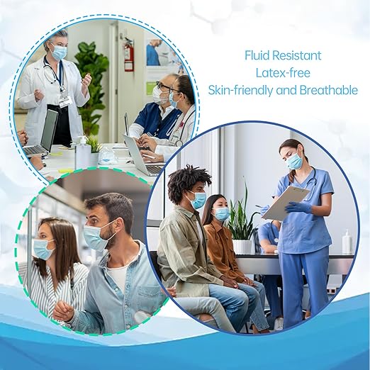 Jointown Disposable Face Masks, ASTM Level 2 Surgical Mask with 3 Ply Protection & Elastic Earloop, 100 Pack Blue
