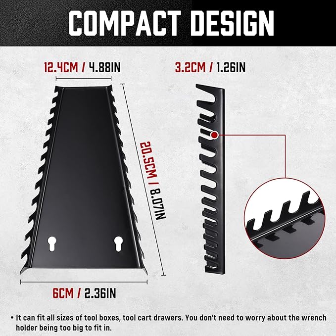 ALOANES 26-Slot Metal Wrench Organizer, Heavy Duty Hanging Wrench Organizer Tray for Tool Box&Wall, Fit SAE & Metric Wrench Storage, 2 Pack Wrench Holders (Red&Black)