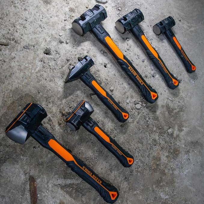 Klein Tools H80692 Sledgehammer, 2-Pound Smooth Face Drilling Hammer with Fiberglass Handle, Shock-Resistant Design for Striking and Demolition, Includes Lanyard Hole