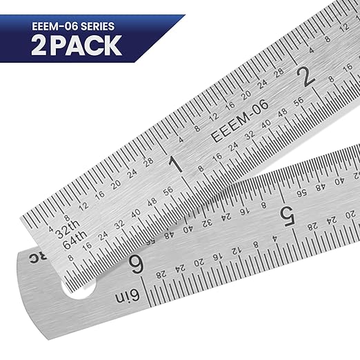 Pacific Arc Stainless Steel Ruler Inch and Metric, with 32nd and 64th Graduations, 6 Inches