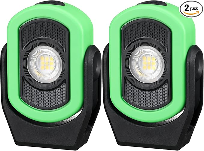 Retisee 2 Pcs 720 Lumens Magnetic Work Light USB Rechargeable LED Flashlight Portable Inspection Light for Car Repair Emergency Lighting Mechanics Workshop (Green)