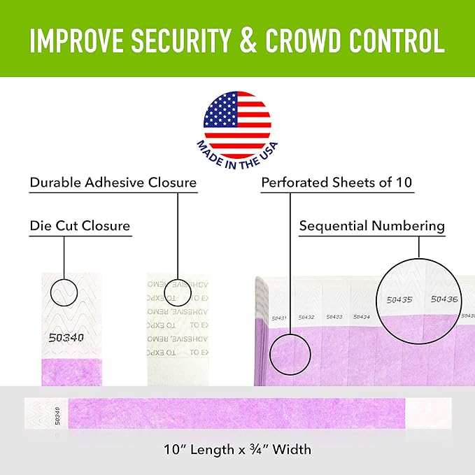 1,000 WristCo Berry Tyvek Wristbands for Events - Comfortable Tear Resistant Paper Bracelets ID Wrist Bands for Concerts Festivals Admission Party Identification